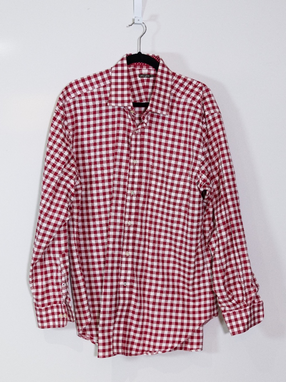 J. McLaughlin Men's Cotton Red White Gingham Check Collared Button Down Shirt XL